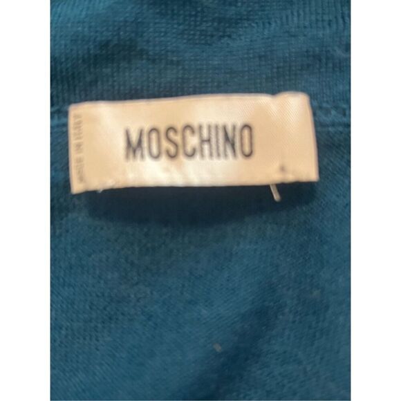 Moschino Teal Woman’s Cap Short Sleeve Lana Wool Pull On Sweater Preppy, Work We - Picture 4 of 8